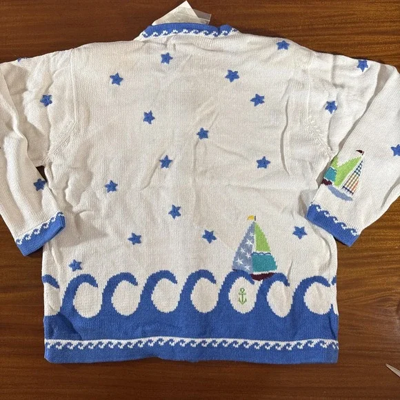 Quacker Factory Sweater L Cardigan Sailboats Nautical Anchors NWT Vintage Granny - Picture 7 of 9